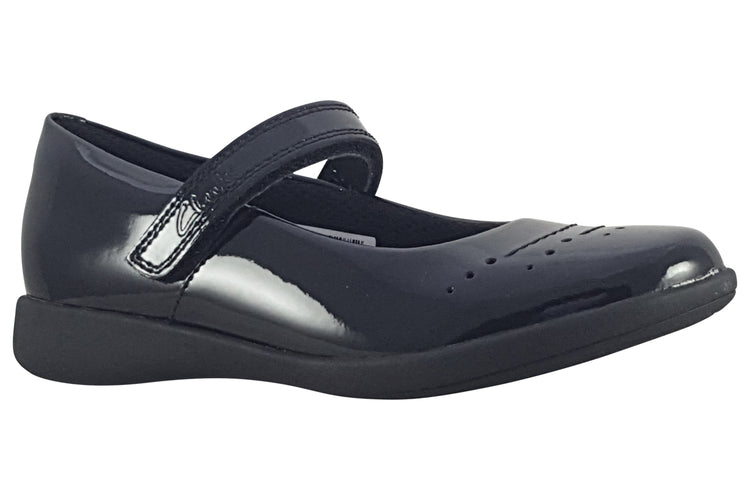 Clarks Etch Gem K. Black Patent Girls School Shoes