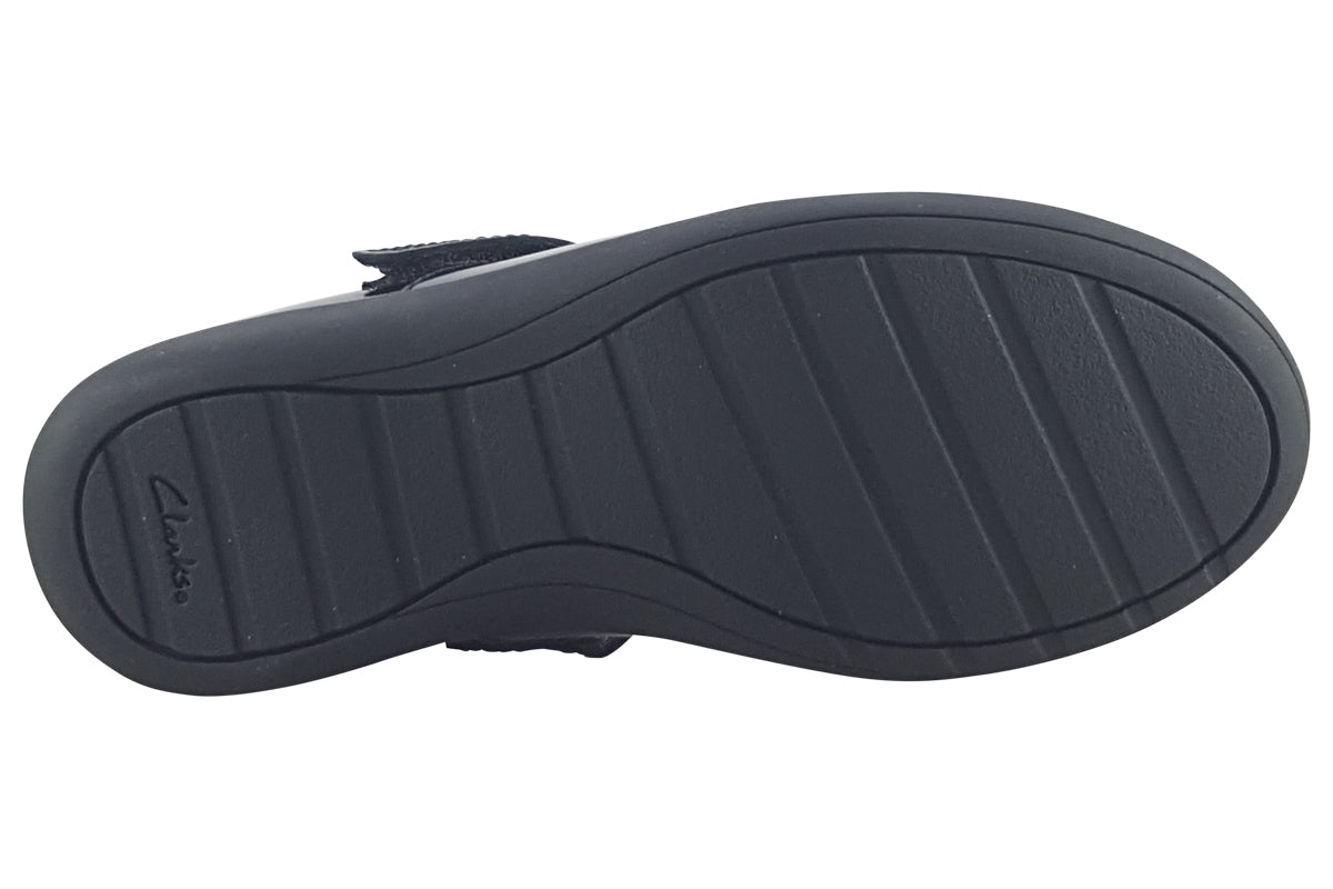clarks etch gem k black patent girls shoes sole