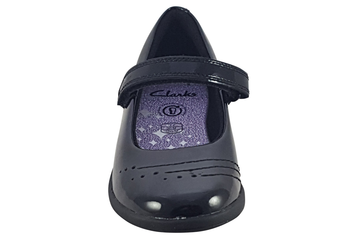 clarks etch gem k black patent girls shoes top