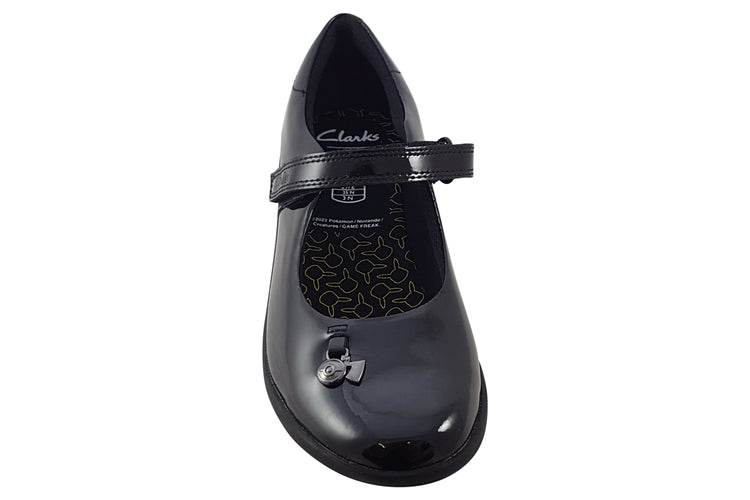 Clarks Etch Mist O. Black Patent Girls School Shoes
