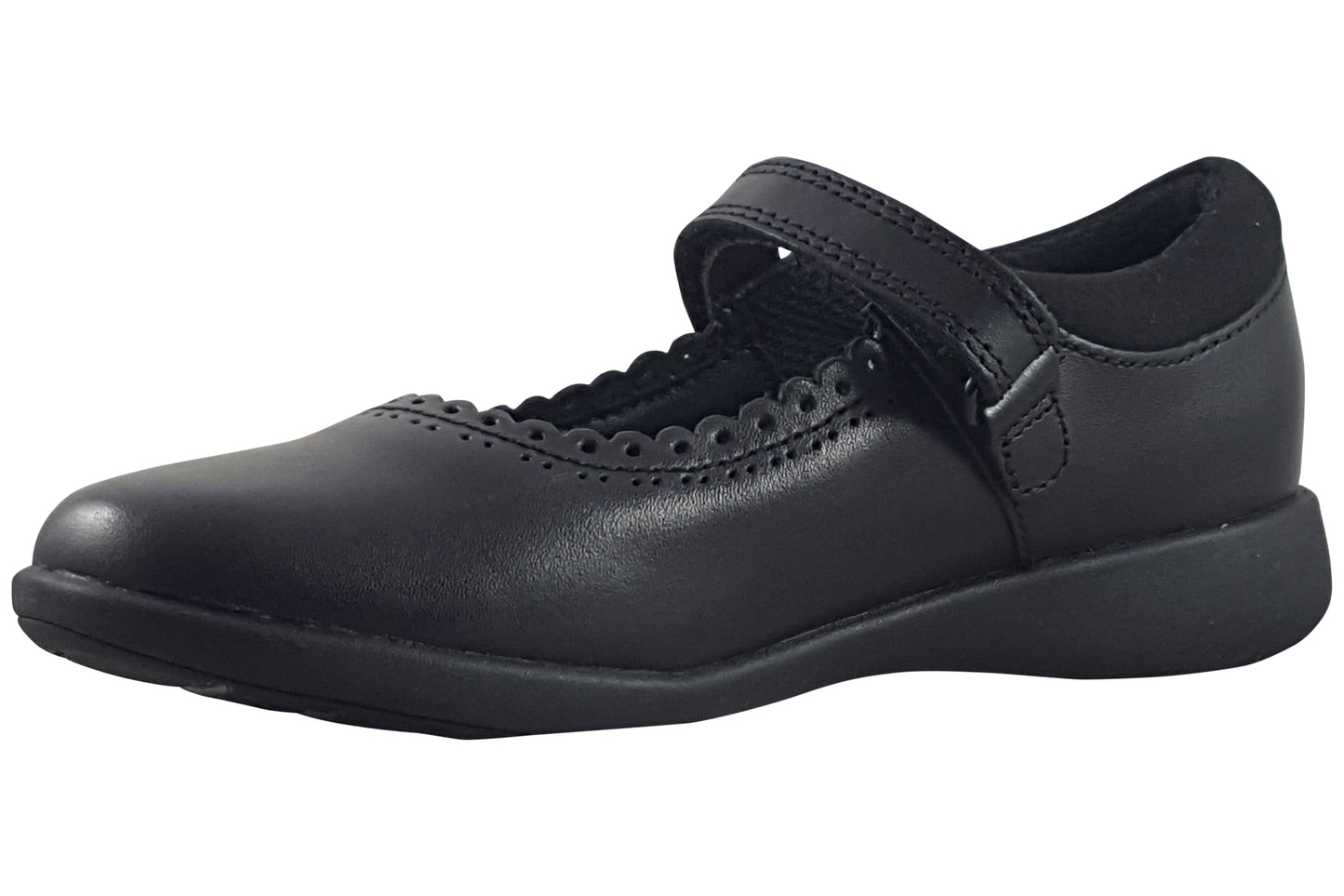 clarks etch pure k girls shoes black leather left