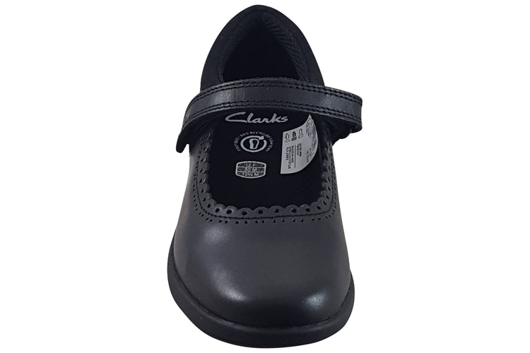 Clarks Etch Pure K. Black Leather Girls School Shoes