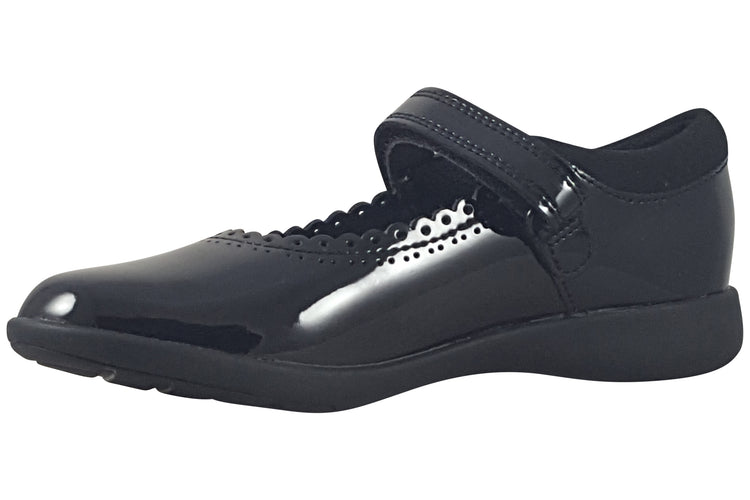 Clarks Etch Pure K. Black Pat Girls School Shoes