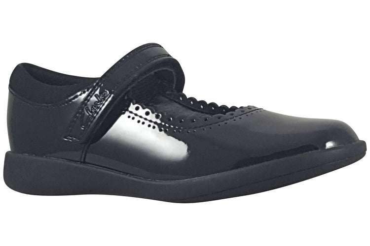 Clarks Etch Pure K. Black Pat Girls School Shoes