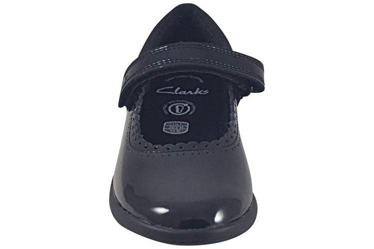 Clarks Etch Pure K. Black Pat Girls School Shoes