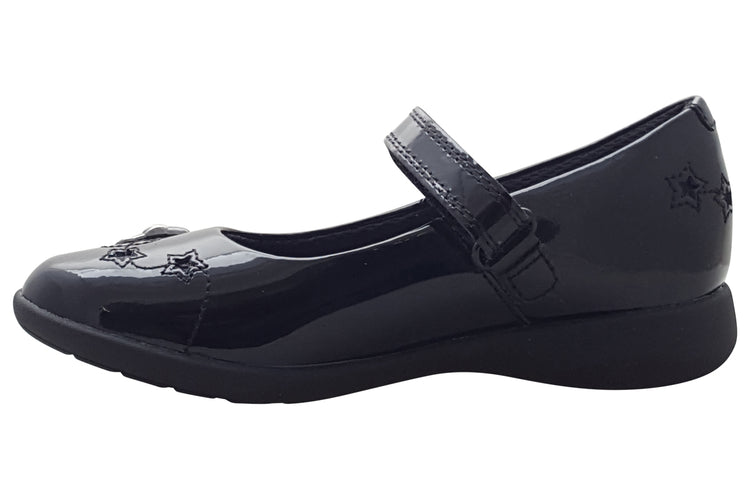 Clarks Etch Space K. Black Patent Girls School Shoes