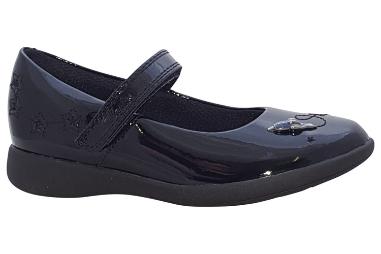 Clarks Etch Space K. Black Patent Girls School Shoes