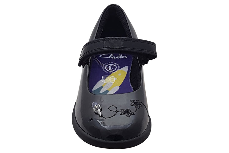 Clarks Etch Space K. Black Patent Girls School Shoes