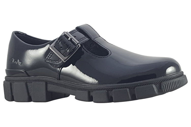 Clarks Evyn Bar K. Black Patent Girls School Shoes