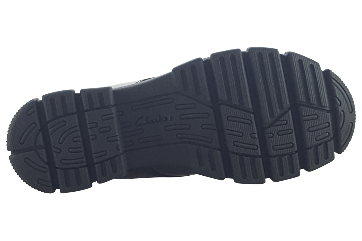 clarks evyn lace k black patent girls shoes sole