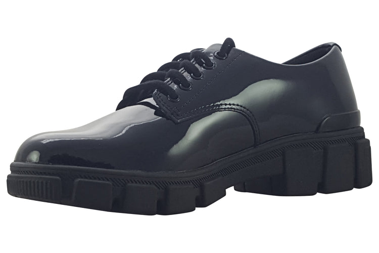Clarks Evyn Lace Y. Black Patent Girls School Shoes