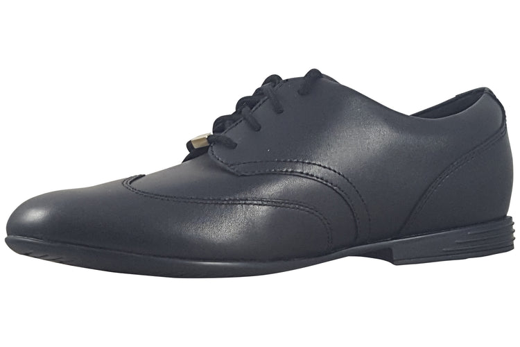 Clarks Finja Wing Y. Black Leather Girls School Shoes