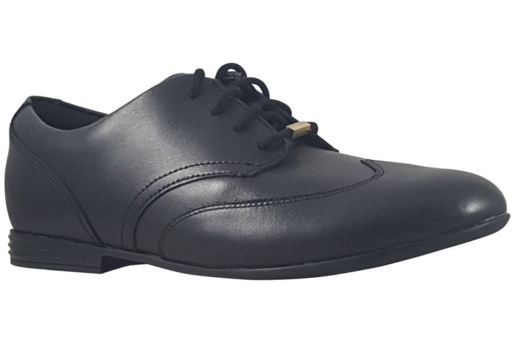 Clarks Finja Wing Y. Black Leather Girls School Shoes