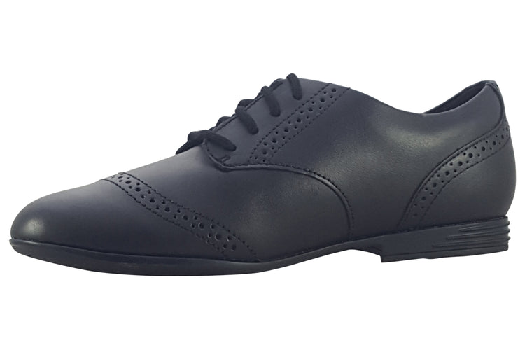 Clarks FinjaBrogue O. Black Leather Girls School Shoes