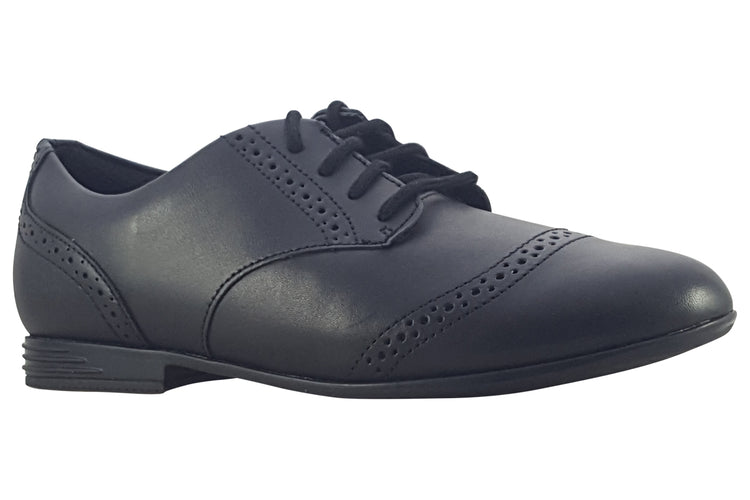 Clarks FinjaBrogue O. Black Leather Girls School Shoes