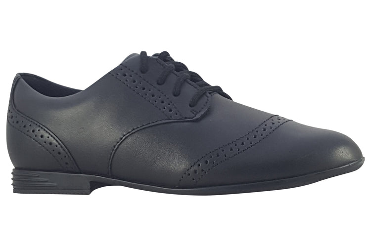 Clarks FinjaBrogue Y. Black Leather Girls School Shoes
