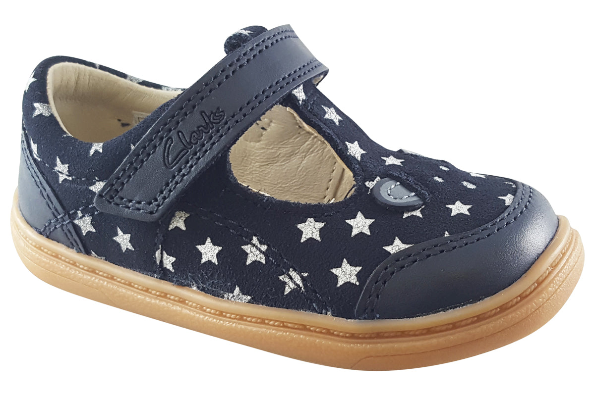 clarks flash mouse t navy leather girls shoes right