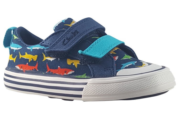 Clarks Foxing Ocean T Navy Print Boys Canvas