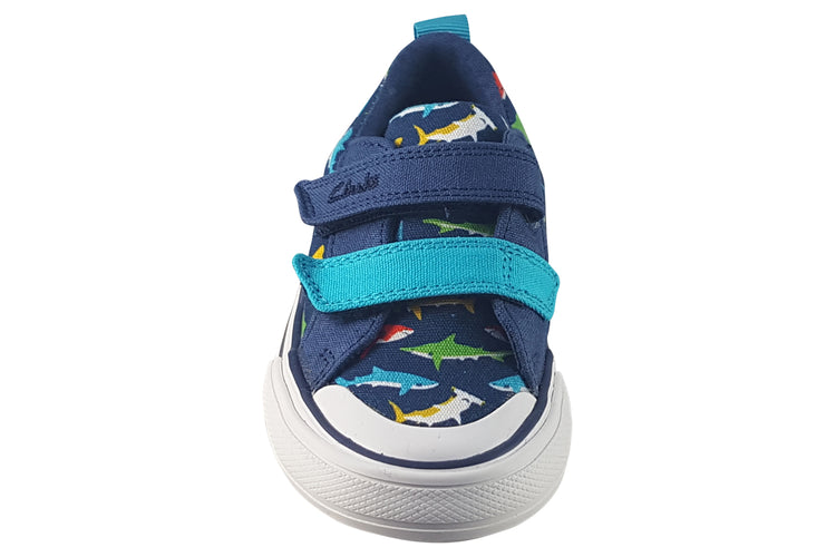 Clarks Foxing Ocean T Navy Print Boys Canvas