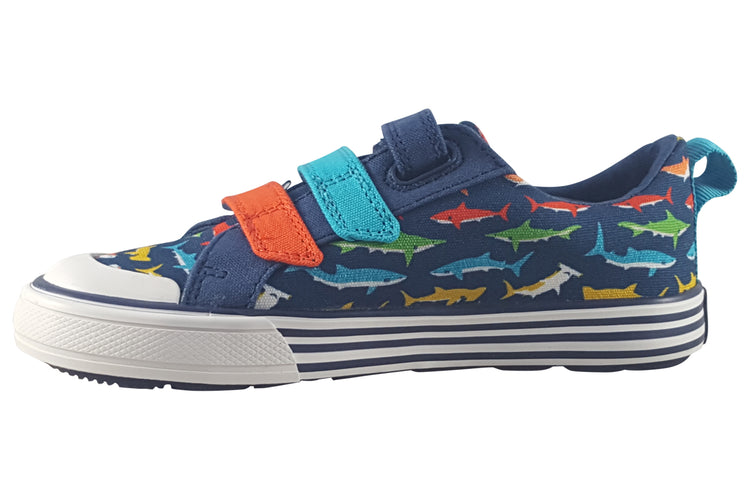 Clarks Foxing Split K Navy Print Boys Canvas