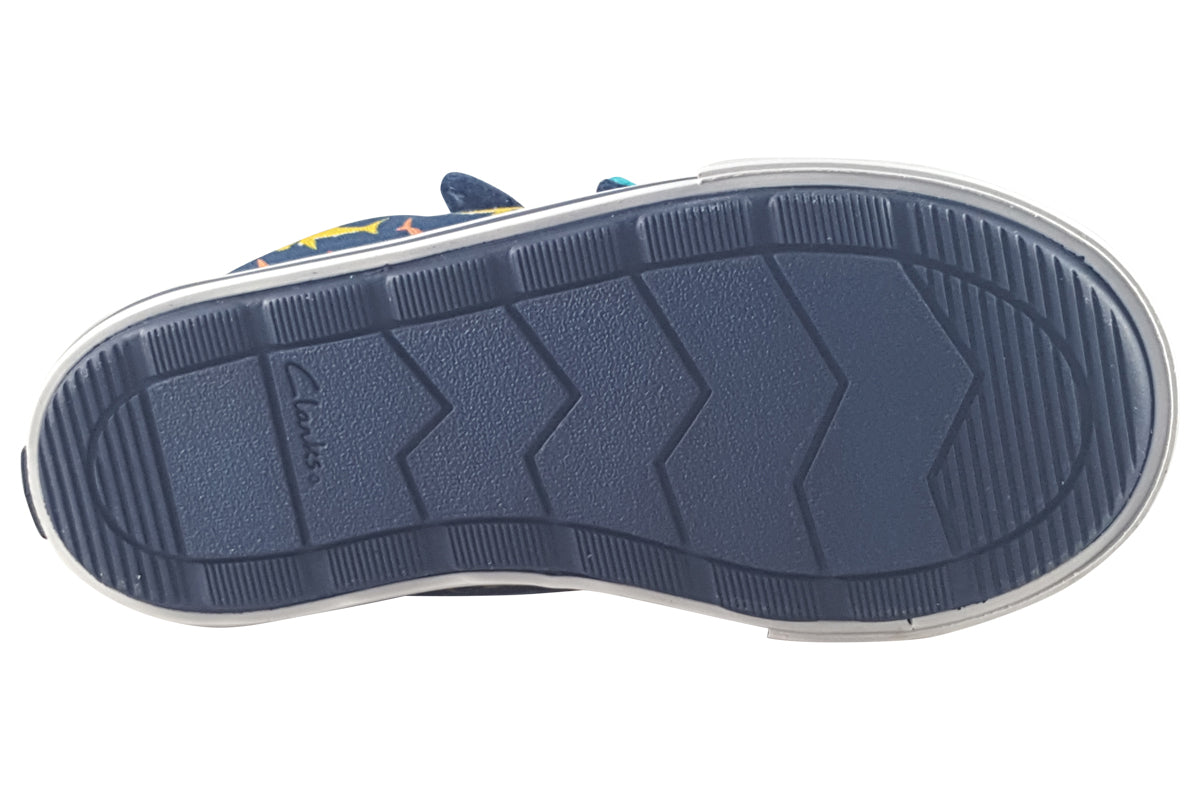 clarks foxing split k navy print boys sandals sole