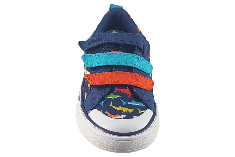 Clarks Foxing Split K Navy Print Boys Canvas