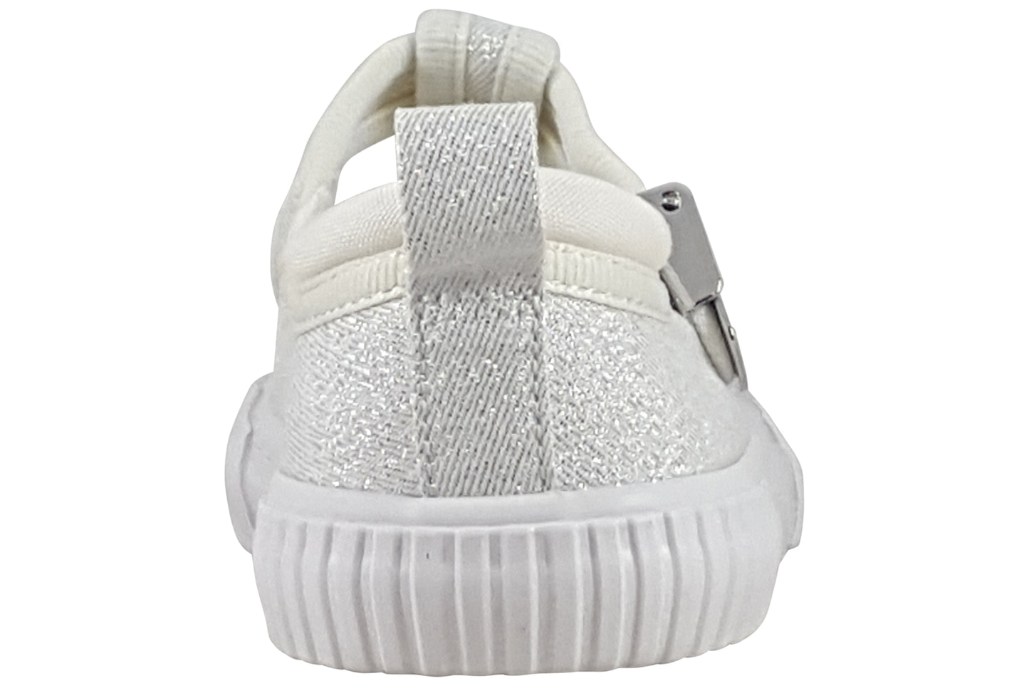 clarks foxingberry t silver fabric girls shoes back