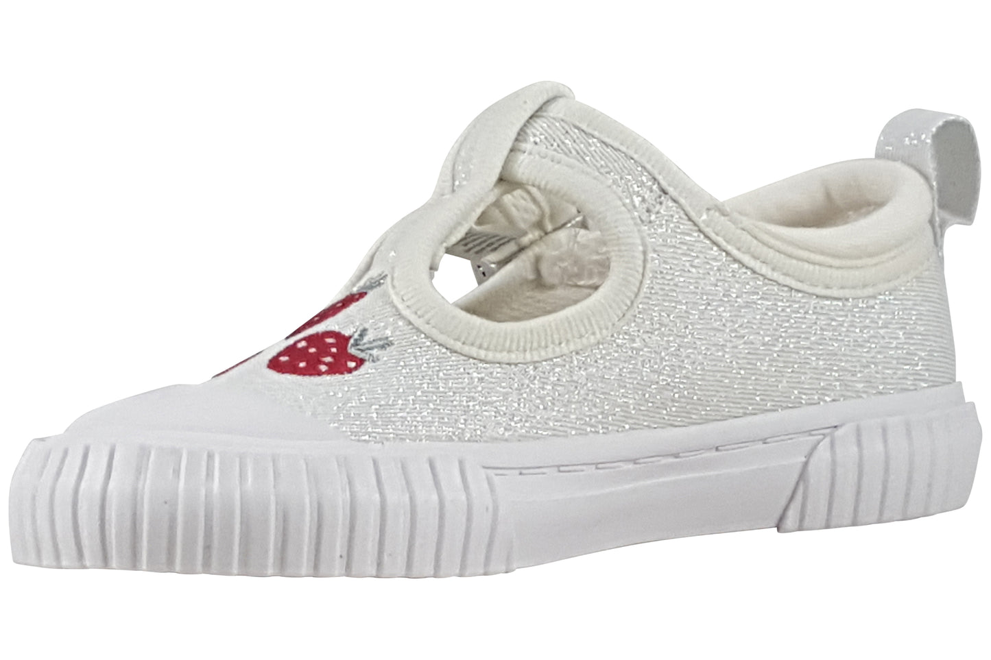 clarks foxingberry t silver fabric girls shoes left