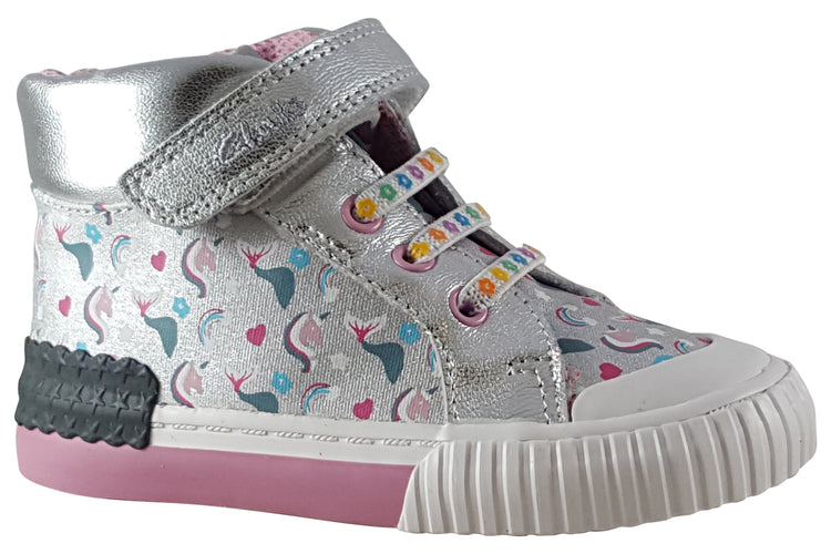 Clarks FoxingHaloHiT. Silver Girls Canvas