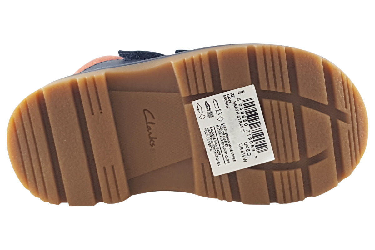 clarks heath strap t navy boys boots sole