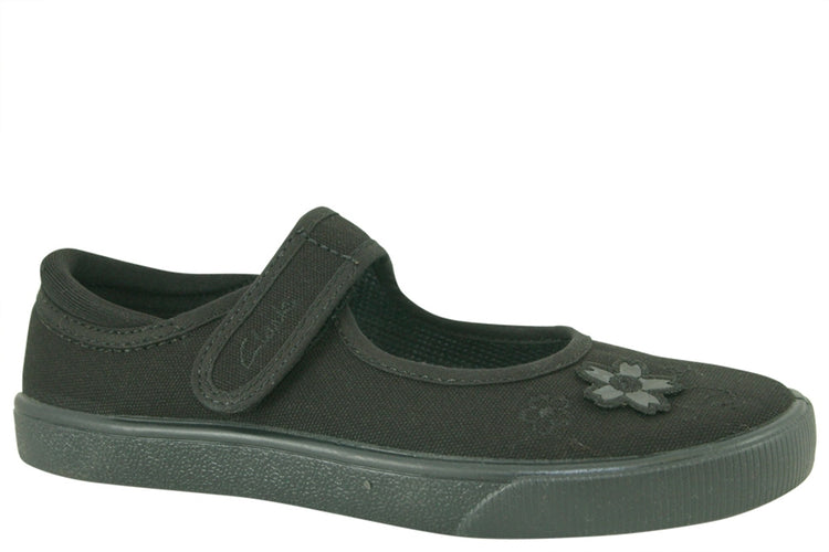 Clarks Hopper Go Black Fabric Girls School Shoes