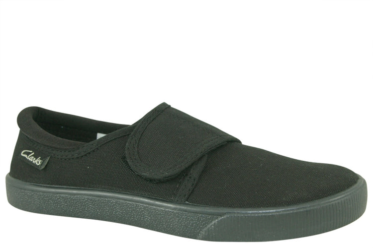Clarks Hopper Run Black Fabric Boys School Shoes