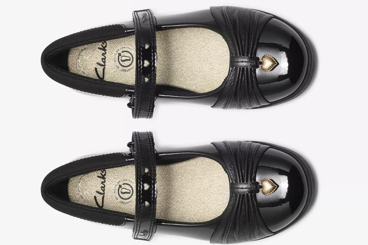 Clarks Lock Gem K. Black Patent Girls School Shoes