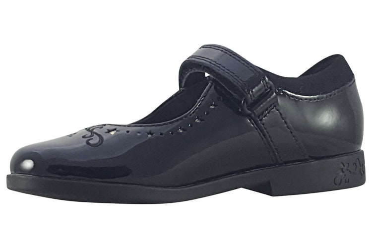 Clarks Lock Magic K. Black Patent Girls School Shoes