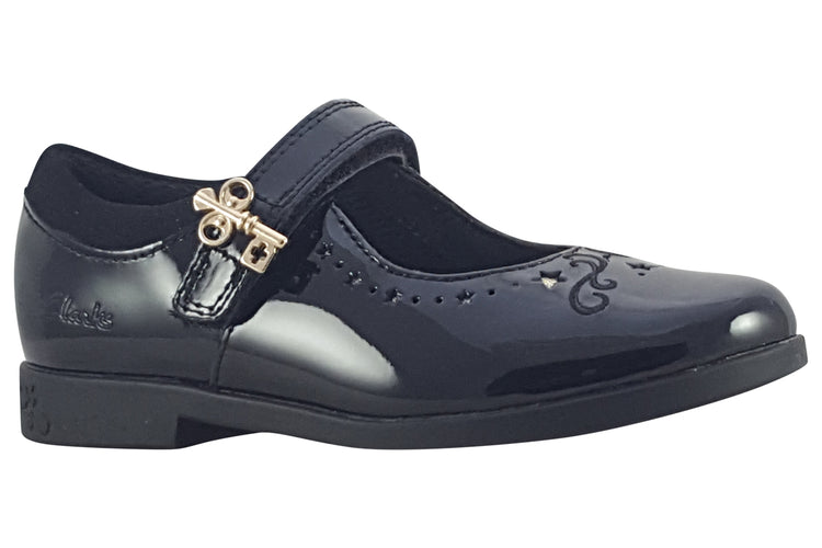 Clarks Lock Magic K. Black Patent Girls School Shoes