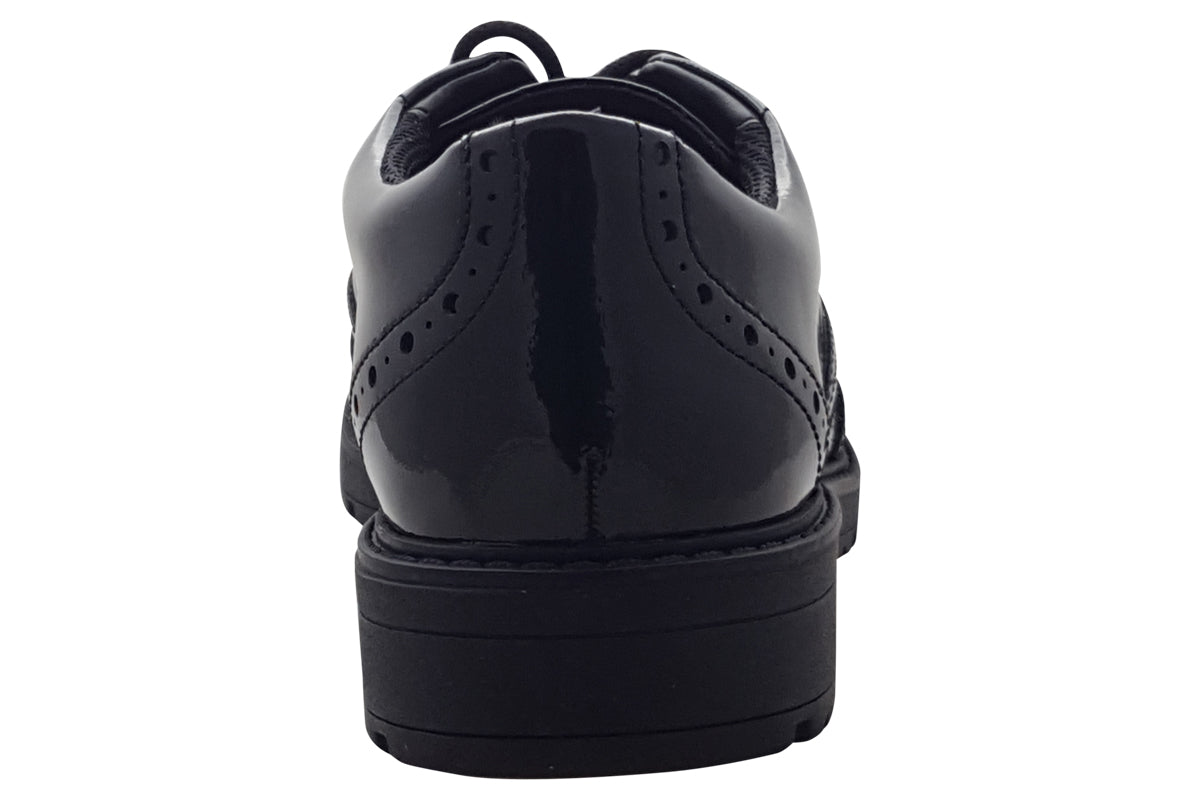 clarks loxham brogue y black pat girls shoes back
