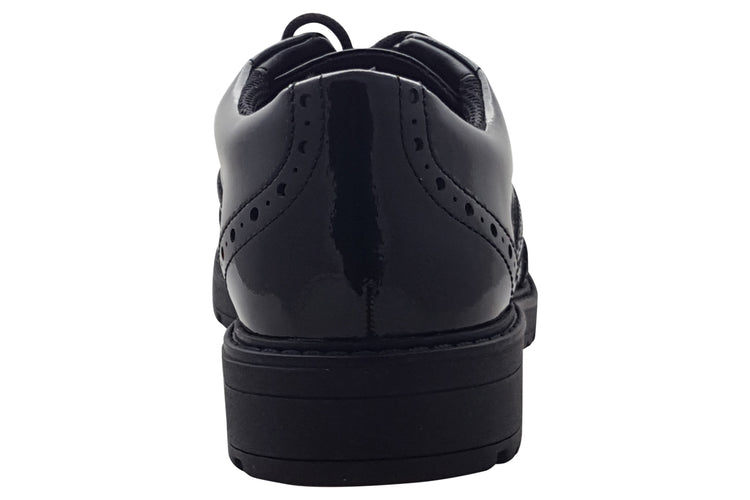 Clarks LoxhamBrogueY Black Patent Girls School Shoes