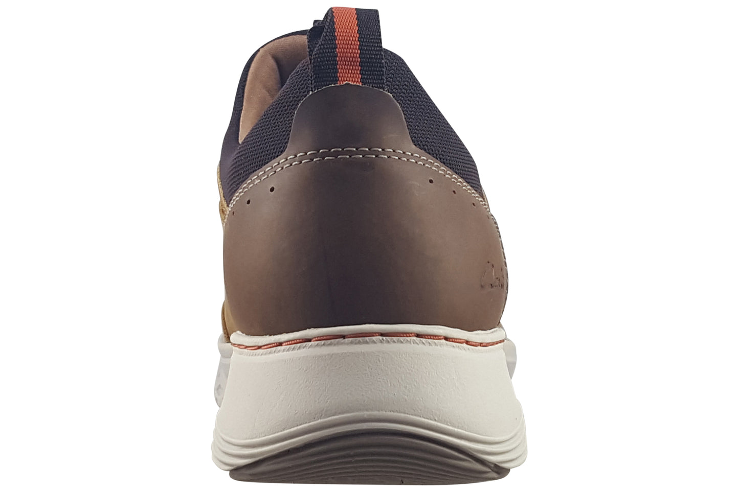 clarks motion trek ez dark tan leather mens shoes back