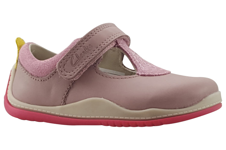 Clarks NoodleBrightT. Dusty Pink Leather Girls Shoes