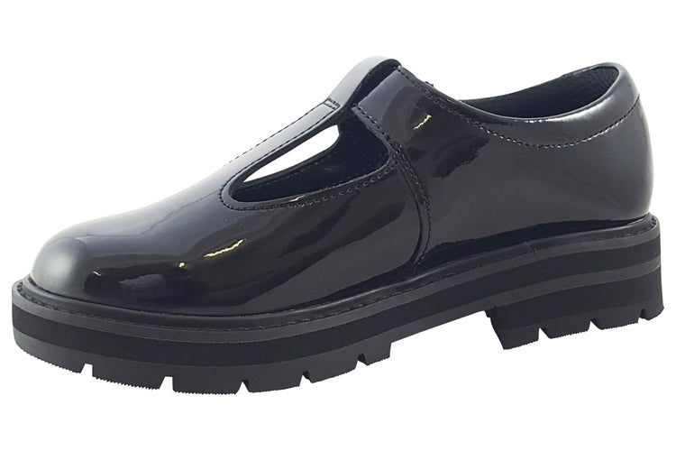 Clarks PragueBrill Y. Black Patent Girls School Shoes