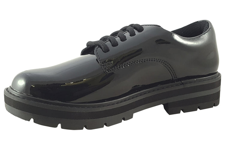 Clarks Prague Lace O. Black Patent Girls School Shoes