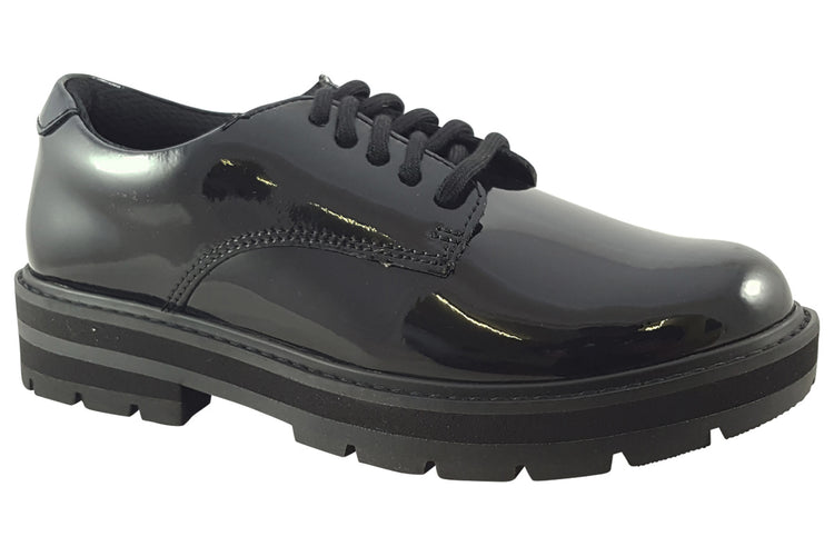 Clarks Prague Lace O. Black Patent Girls School Shoes