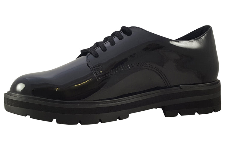 Clarks Prague Lace Y. Black Patent Girls School Shoes