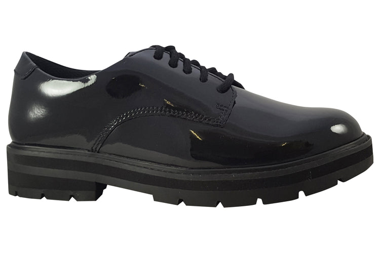 Clarks Prague Lace Y. Black Patent Girls School Shoes