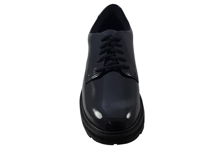 Clarks Prague Lace Y. Black Patent Girls School Shoes