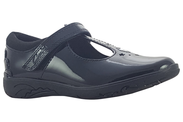 Clarks Relda Gem K. Black Patent Girls School Shoes
