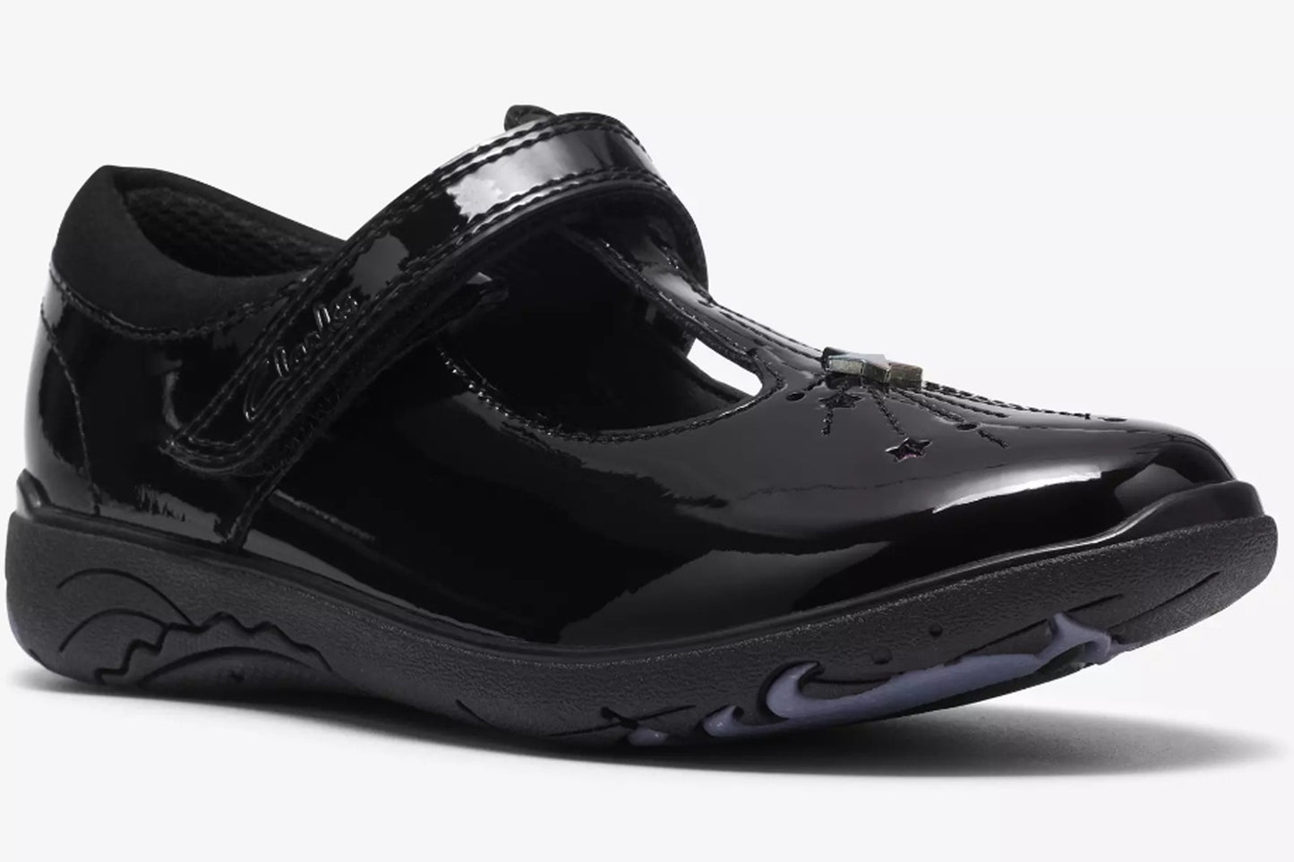 Clarks Relda Magic K. Black Patent Girls School Shoes