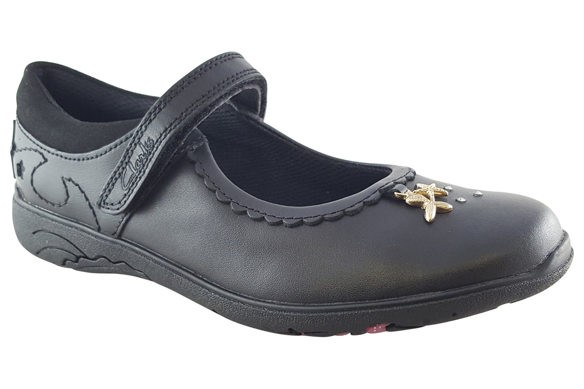 clarks relda sea k black leather girls shoes right