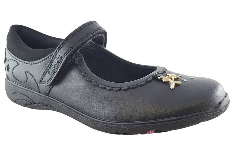 Clarks Relda Sea K. Black Leather Girls School Shoes