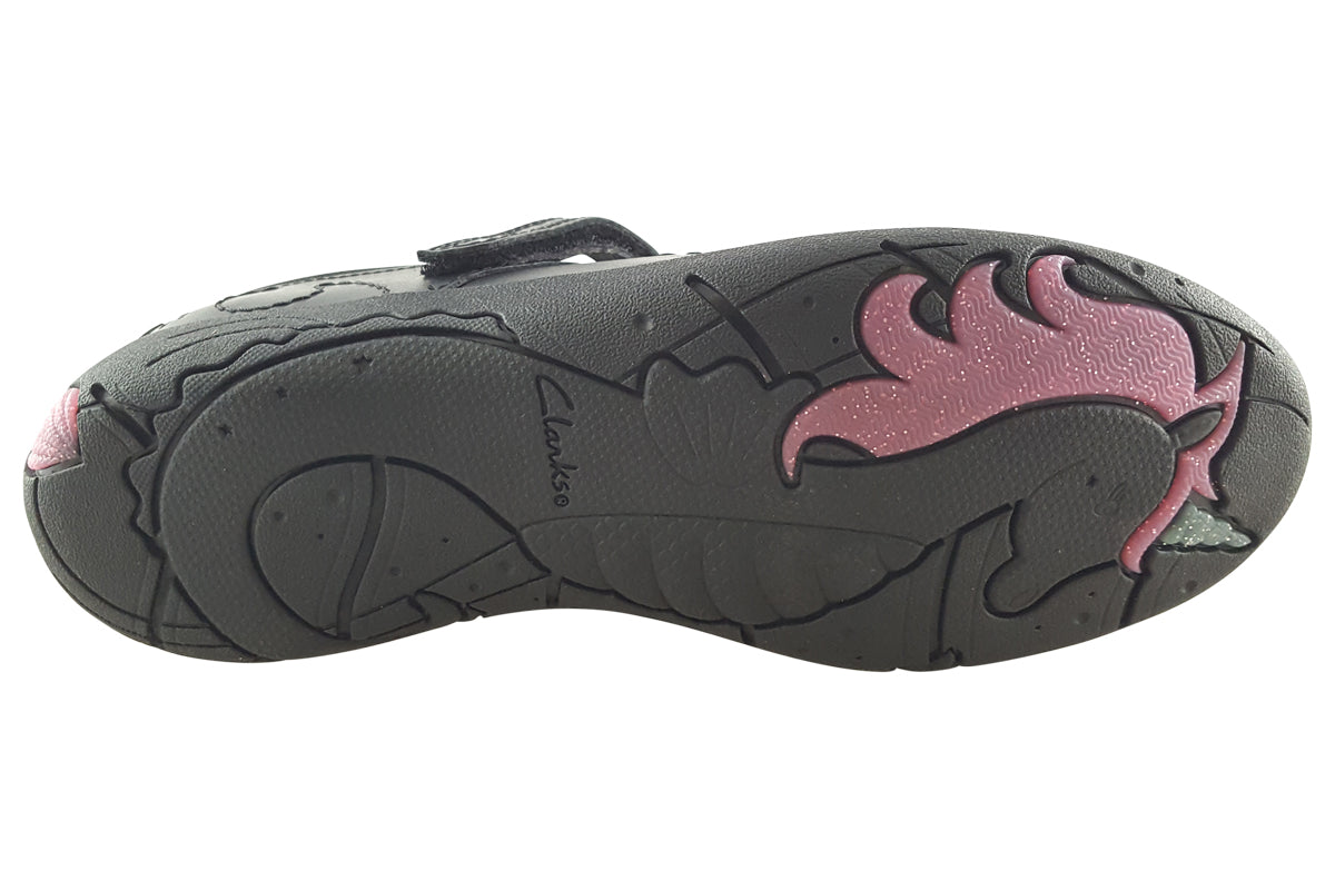 clarks relda sea k black leather girls shoes sole